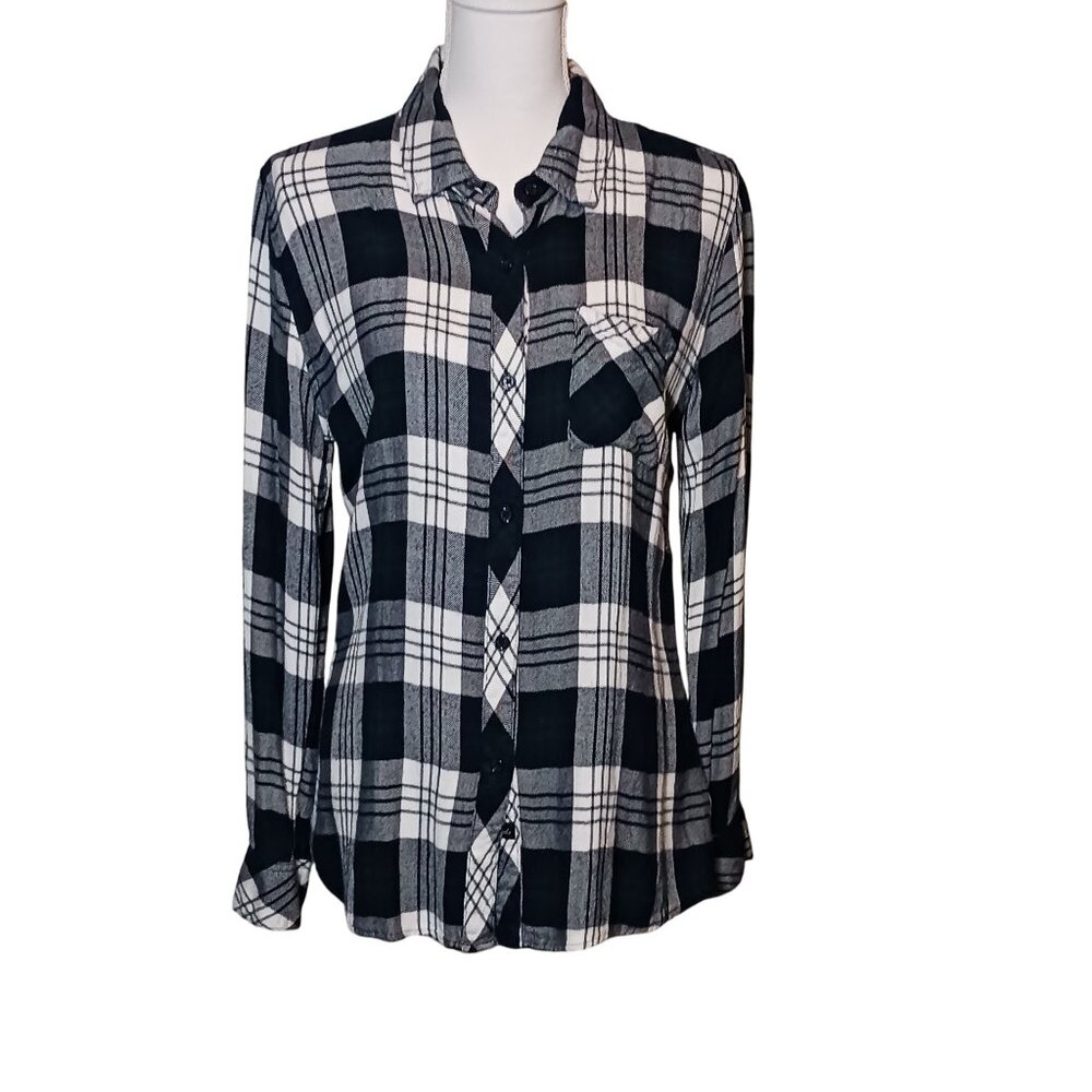 Rails Black/Green/White‎ Plaid Rayon Flannel Size M